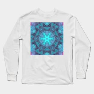 Mosaic Kaleidoscope Flower Blue Long Sleeve T-Shirt